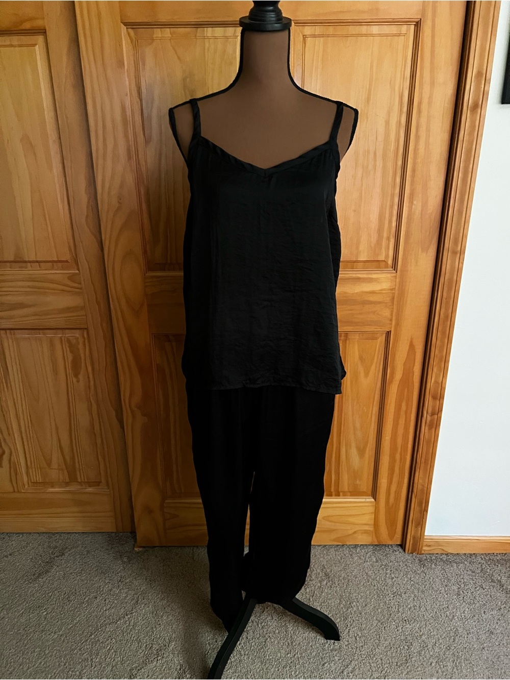 Adore Me Black Satin Cami & Genie Pant Sleep Set